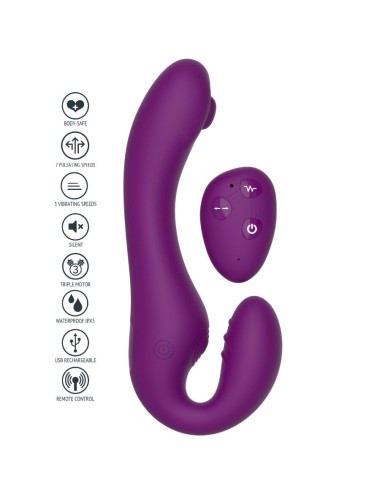 XOCOON - VIBRADOR STRAP-ON 2 EM 1 SEM ALÇAS COM CONTROLE REMOTO ROXO