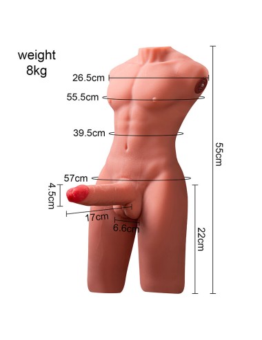 XISE - JASON MEIO CORPO TORSO MASCULINO REALISTA COM IMPULSO E VIBRAÇÃO 55 CM