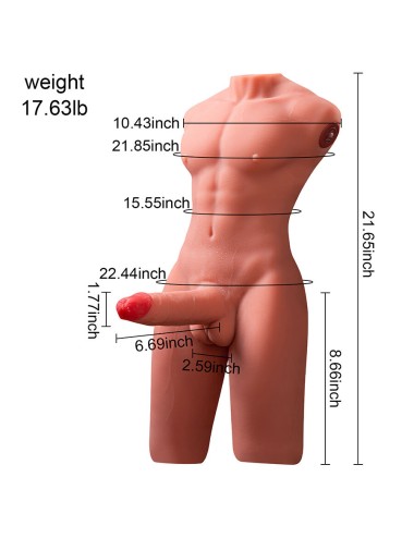 XISE - JASON MEIO CORPO TORSO MASCULINO REALISTA COM IMPULSO E VIBRAÇÃO 55 CM