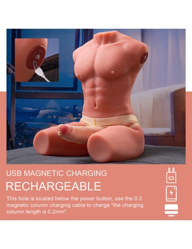XISE - JASON MEIO CORPO TORSO MASCULINO REALISTA COM IMPULSO E VIBRAÇÃO 55 CM