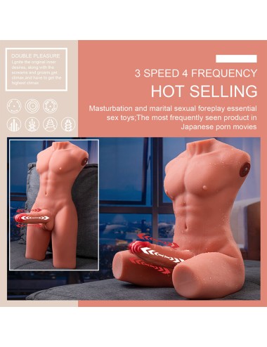 XISE - JASON MEIO CORPO TORSO MASCULINO REALISTA COM IMPULSO E VIBRAÇÃO 55 CM