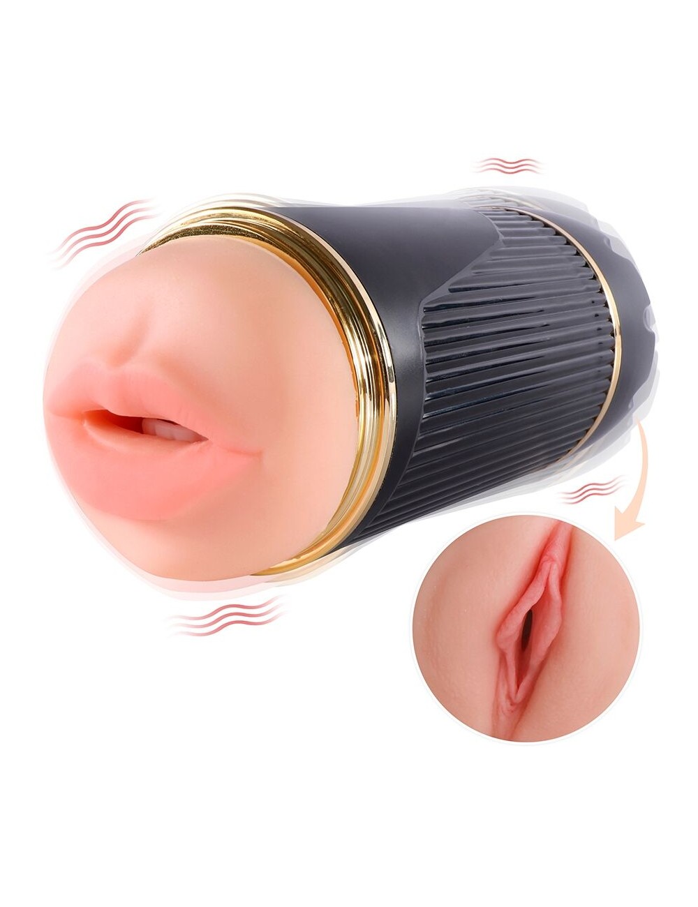 SHEQU - KAY MASTURBADOR DUPLO COM BOCA DUPLA E VIBRAÇÃO DE VAGINA