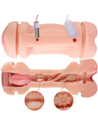 SHEQU - KAY MASTURBADOR DUPLO COM BOCA DUPLA E VIBRAÇÃO DE VAGINA