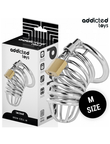 ADDICTED TOYS LOCKED - GAIOLA DE PÊNIS DE METAL COM CÉLULA DE FERRO TAMANHO M