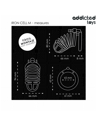 ADDICTED TOYS LOCKED - GAIOLA DE PÊNIS DE METAL COM CÉLULA DE FERRO TAMANHO M