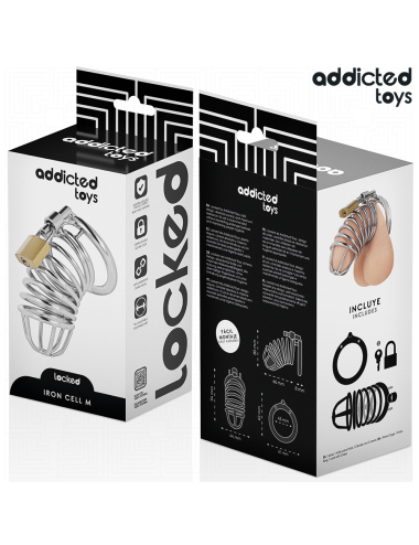ADDICTED TOYS LOCKED - GAIOLA DE PÊNIS DE METAL COM CÉLULA DE FERRO TAMANHO M