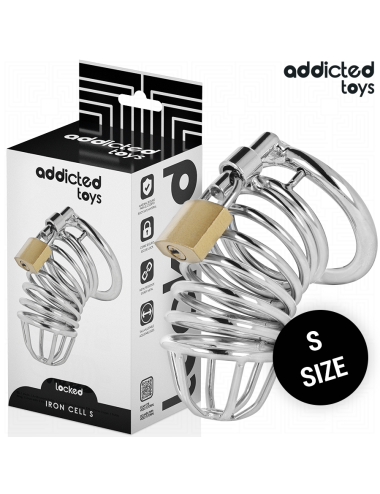 ADDICTED TOYS LOCKED - GAIOLA DE PÊNIS DE METAL COM CÉLULA DE FERRO 4 CM TAMANHO S