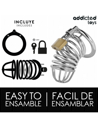 ADDICTED TOYS LOCKED - GAIOLA DE PÊNIS DE METAL COM CÉLULA DE FERRO 4 CM TAMANHO S