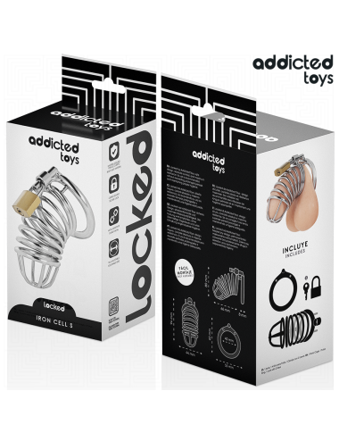 ADDICTED TOYS LOCKED - GAIOLA DE PÊNIS DE METAL COM CÉLULA DE FERRO 4 CM TAMANHO S