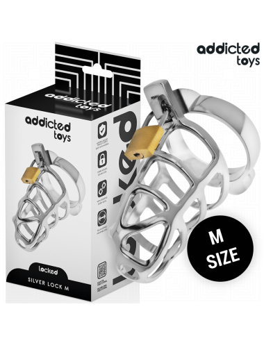 ADDICTED TOYS LOCKED - GAIOLA DE PÊNIS COM TRAVA DE PRATA TAMANHO M