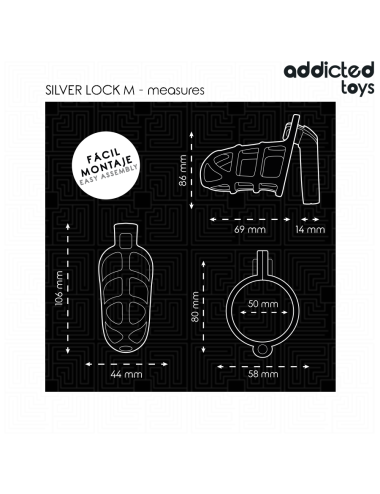 ADDICTED TOYS LOCKED - GAIOLA DE PÊNIS COM TRAVA DE PRATA TAMANHO M
