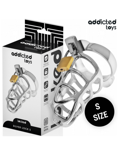 ADDICTED TOYS LOCKED - GAIOLA DE PÊNIS DE METAL COM TRAVA DE PRATA TAMANHO S