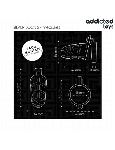 ADDICTED TOYS LOCKED - GAIOLA DE PÊNIS DE METAL COM TRAVA DE PRATA TAMANHO S
