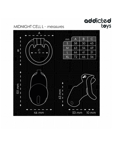 ADDICTED TOYS LOCKED - GAIOLA DE PÊNIS CELL MINDNIGHT TAMANHO L