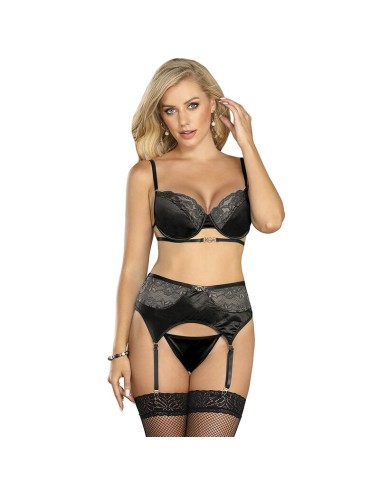 SUBBLIME - CONJUNTO DE 3 PEAS SUTI + TANGA + LIGA DE RENDA PRETO L/XL