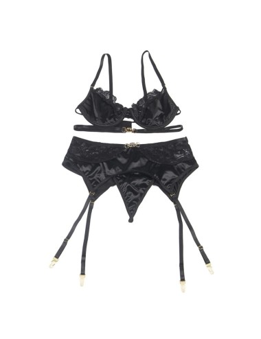 SUBBLIME - CONJUNTO DE 3 PEAS SUTI + TANGA + LIGA DE RENDA PRETO L/XL