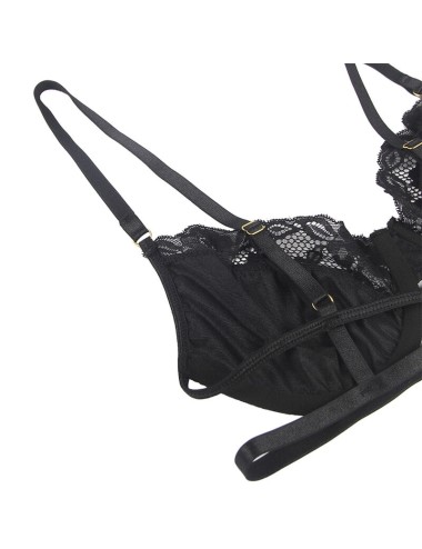 SUBBLIME - CONJUNTO DE 3 PEAS SUTI + TANGA + LIGA DE RENDA PRETO L/XL