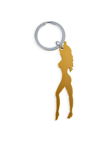 DIABLO PICANTE - CHAVEIRO COM SILHUETA FEMININA NA COR DOURADA COM ABRIDOR DE CERVEJA
