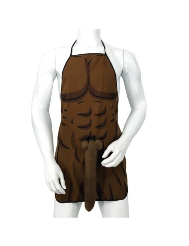 DIABLO PICANTE - AVENTAL MUSCULAR COM PÊNIS 3D EM TOM MARROM