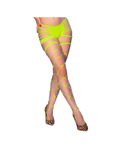 CHILIROSE - CR 4867 MEIA-CALÇA ARRASTÃO VERDE NEON COM FUROS