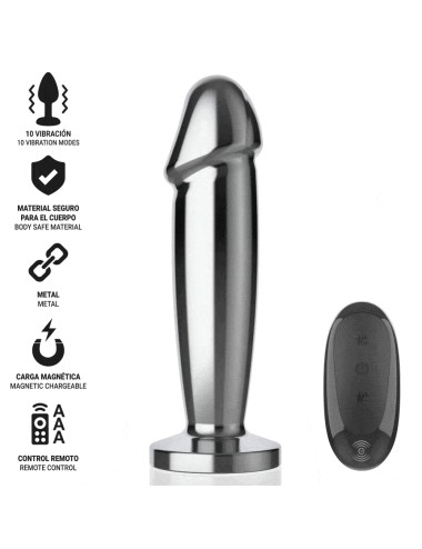INTENSE - PLUG ANAL 10 VIBRAÇÕES DILDO DE METAL COM CONTROLE REMOTO S