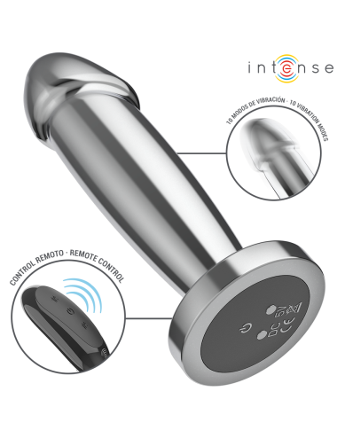 INTENSE - PLUG ANAL 10 VIBRAÇÕES DILDO DE METAL COM CONTROLE REMOTO S