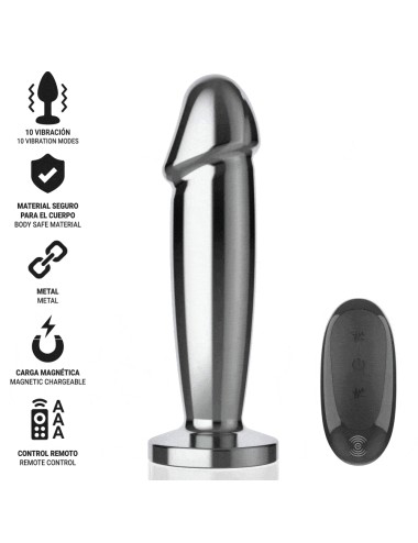 INTENSE - PLUG ANAL 10 VIBRAÇÕES DILDO DE METAL COM CONTROLE REMOTO M