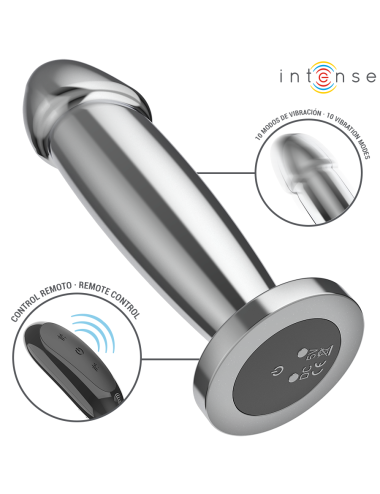 INTENSE - PLUG ANAL 10 VIBRAÇÕES DILDO DE METAL COM CONTROLE REMOTO M