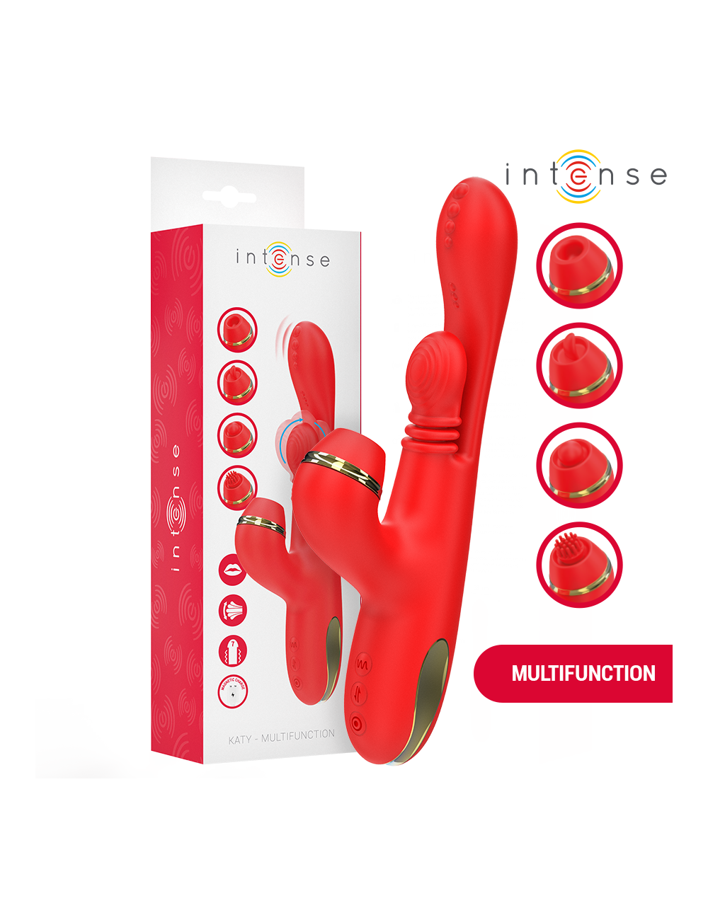INTENSE - ESTIMULADOR DE CLITÓRIS MULTIFUNCIONAL KATY 4 CABEÇAS INTERCAMBIÁVEIS VERMELHO INTENSE - ESTIMULADOR DE CLITÓRIS MULTIFUNCIONAL KATY 4 CABEÇAS INTERCAMBIÁVEIS VERMELHO