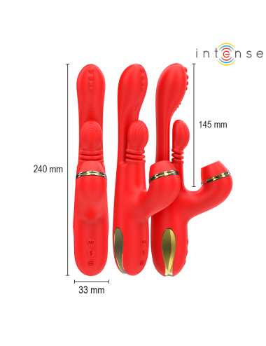 INTENSE - ESTIMULADOR DE CLITÓRIS MULTIFUNCIONAL KATY 4 CABEÇAS INTERCAMBIÁVEIS VERMELHO