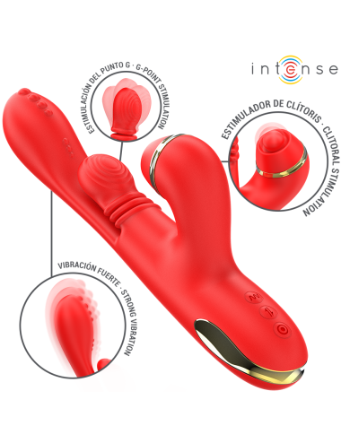 INTENSE - ESTIMULADOR DE CLITÓRIS MULTIFUNCIONAL KATY 4 CABEÇAS INTERCAMBIÁVEIS VERMELHO