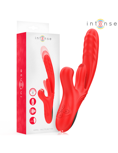 INTENSE - VIBRADOR MULTIFUNCIONAL KAROL THRUST & STIMULATION & ONDAS ESTIMULANTES VERMELHO