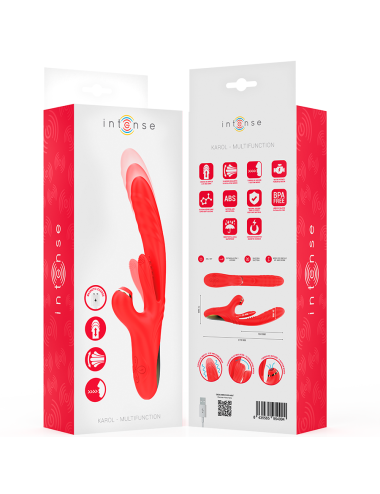 INTENSE - VIBRADOR MULTIFUNCIONAL KAROL THRUST & STIMULATION & ONDAS ESTIMULANTES VERMELHO