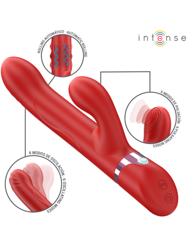 INTENSE - LELE VIBRADOR MULTIFUNCIONAL ROTATIVO & OSCILAÇÃO & ESTIMULAÇÃO VERMELHO