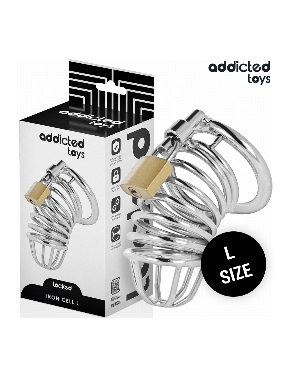 ADDICTED TOYS LOCKED - GAIOLA DE PÊNIS DE METAL COM CÉLULA DE FERRO 5 CM TAMANHO L