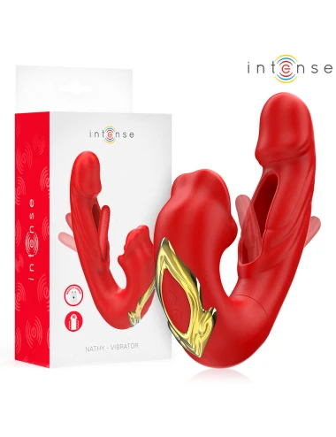 INTENSE - NATHY VIBRADOR DUPLO COM BOCA ESTIMULANTE MULTIFUNÇÕES VERMELHO