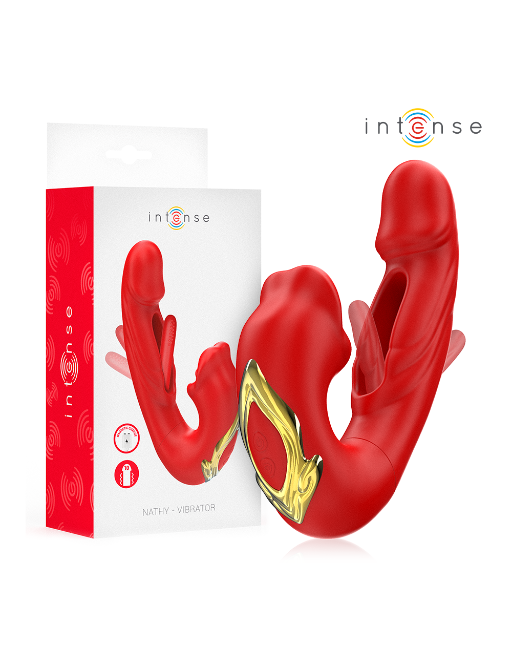 INTENSE - NATHY VIBRADOR DUPLO COM BOCA ESTIMULANTE MULTIFUNÇÕES VERMELHO