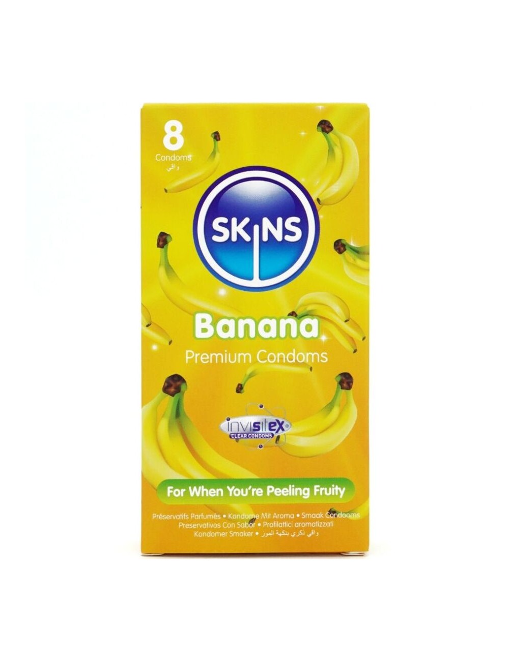 SKINS - PRESERVATIVOS BANANA PREMIUM PACOTE COM 8 SKINS - PRESERVATIVOS BANANA PREMIUM PACOTE COM 8