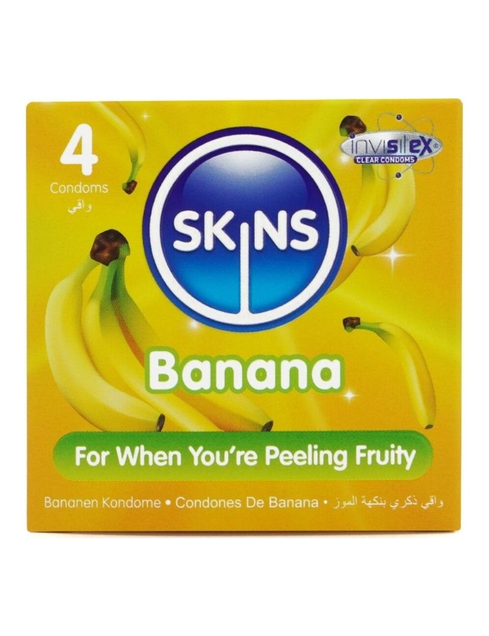 SKINS - PRESERVATIVOS BANANA PREMIUM PACOTE 4 SKINS - PRESERVATIVOS BANANA PREMIUM PACOTE 4