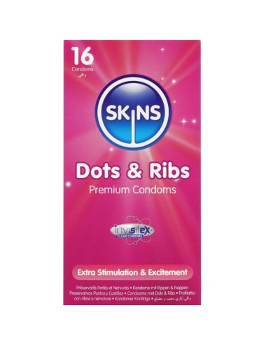 SKINS - DOTS & RIBS PREMIUM PRESERVATIVOS PACOTE COM 16