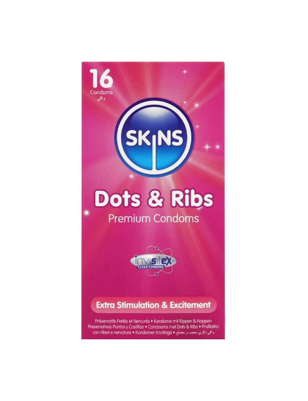 SKINS - DOTS & RIBS PREMIUM PRESERVATIVOS PACOTE COM 16 SKINS - DOTS & RIBS PREMIUM PRESERVATIVOS PACOTE COM 16