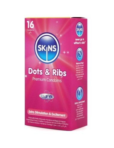 SKINS - DOTS & RIBS PREMIUM PRESERVATIVOS PACOTE COM 16