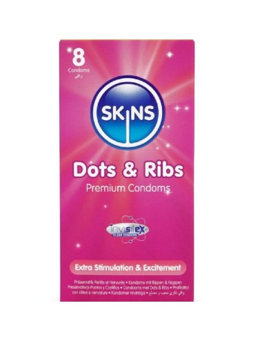 SKINS - DOTS & RIBS PREMIUM PRESERVATIVOS PACOTE 8