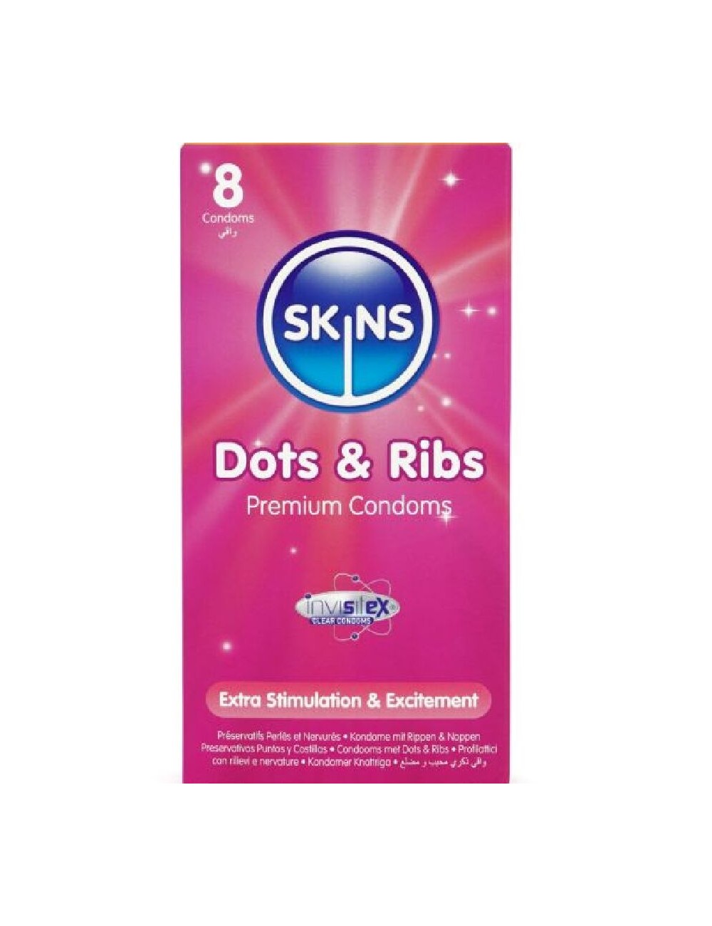 SKINS - DOTS & RIBS PREMIUM PRESERVATIVOS PACOTE 8 SKINS - DOTS & RIBS PREMIUM PRESERVATIVOS PACOTE 8
