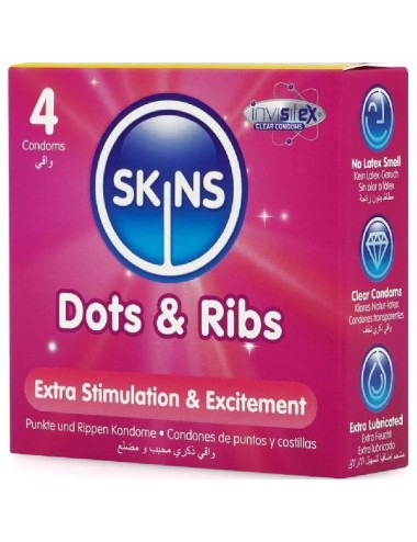 SKINS - DOTS & RIBS PREMIUM PRESERVATIVOS PACOTE 4