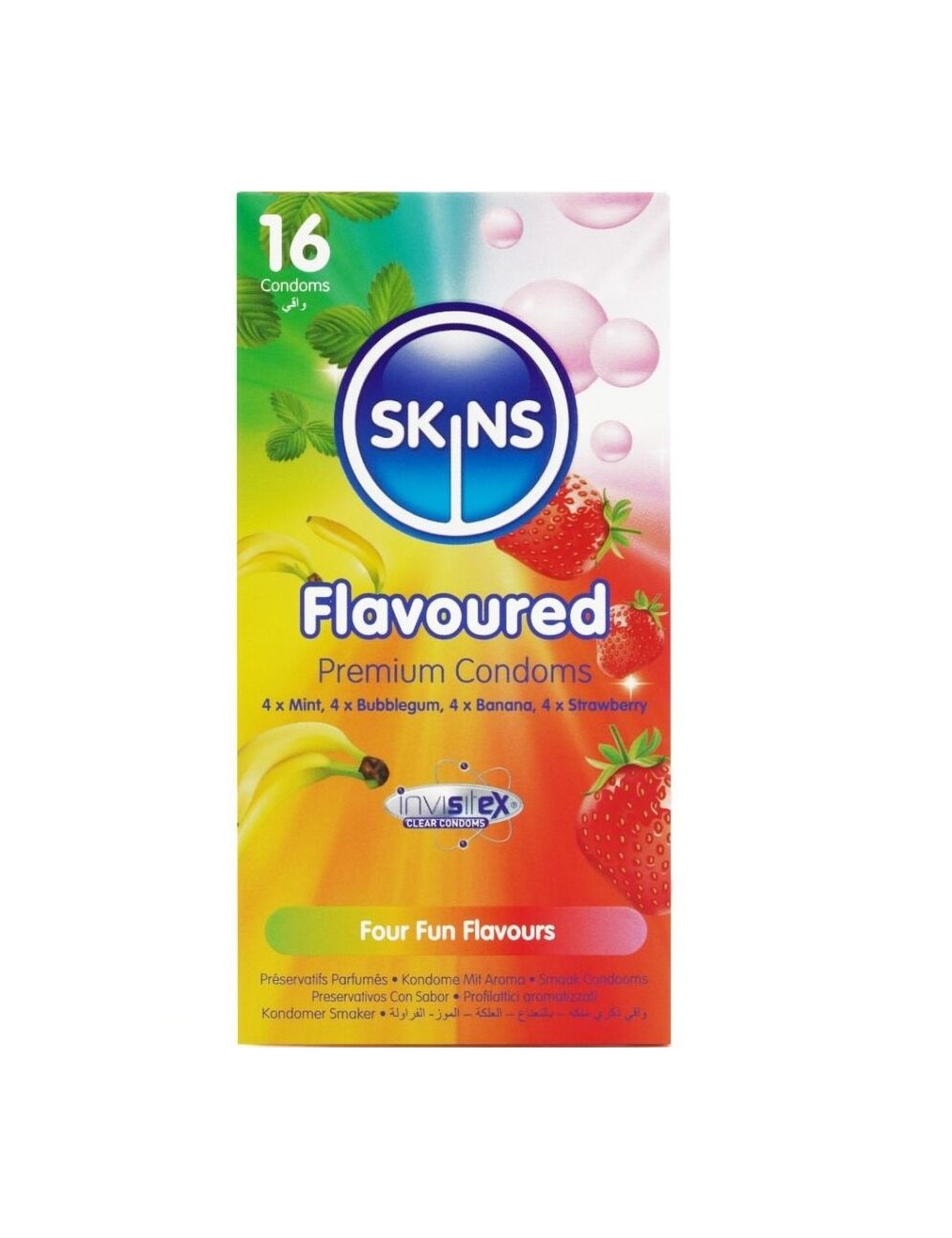 SKINS - PRESERVATIVOS PREMIUM MULTI SABORES PACOTE COM 16 SKINS - PRESERVATIVOS PREMIUM MULTI SABORES PACOTE COM 16