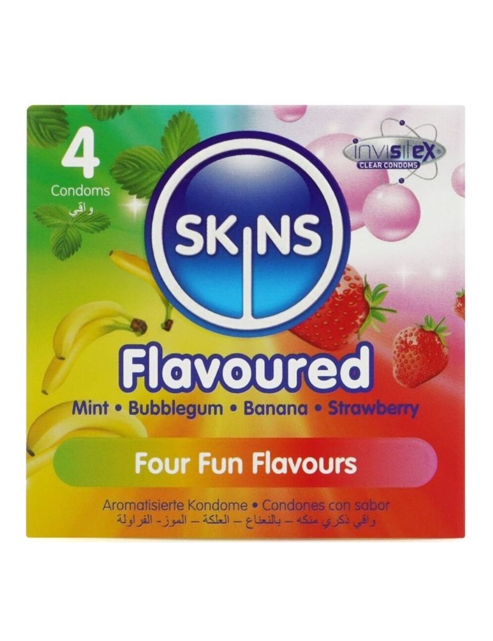 SKINS - PRESERVATIVOS PREMIUM MULTI SABORES PACOTE 4 SKINS - PRESERVATIVOS PREMIUM MULTI SABORES PACOTE 4