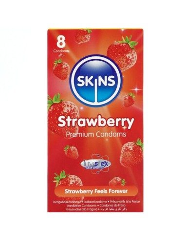 SKINS - PRESERVATIVOS PREMIUM DE MORANGO - PACOTE COM 8