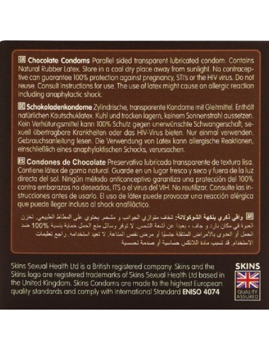 SKINS - PACOTE COM 4 PRESERVATIVOS CHOCOLATE PREMIUM