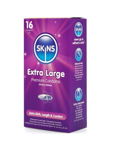 SKINS - PRESERVATIVOS EXTRA GRANDE PREMIUM PACOTE COM 16